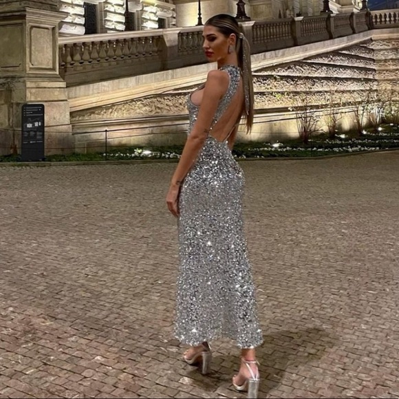 LAST NWT ZARA SILVER SEQUIN DRESS - Picture 9 of 15